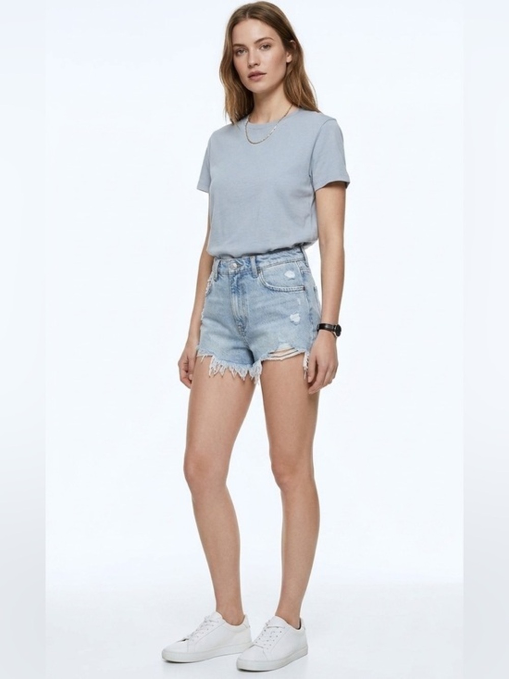 Zara Highrise Blue Distressed Cut Out Festival Shorts Cotton